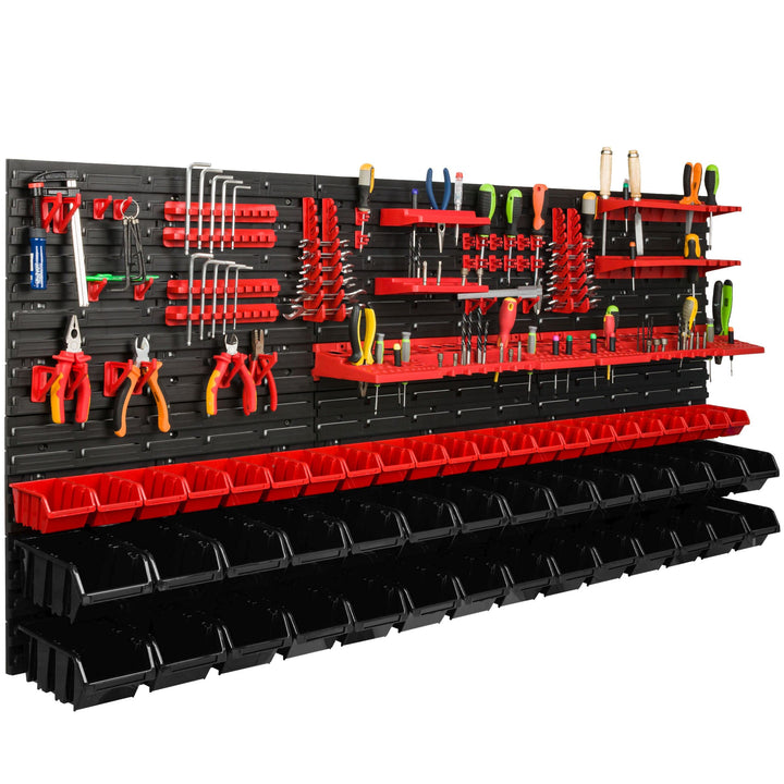 Lagersystem Werkstattregal | 172 x 78 cm | 50 stck. Box | Wandregal mit Werkzeughalterungen und Stap
