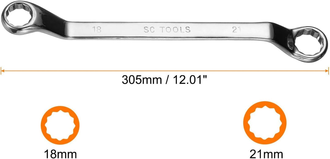 QUARKZMAN 2 Stück 45 Grad Offset Ring-Maulschlüssel 18mm x 21mm Metrisch 12-Punkt Spiegelverchromter