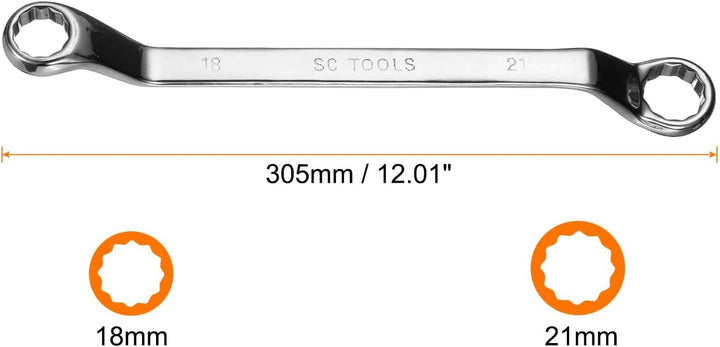 QUARKZMAN 2 Stück 45 Grad Offset Ring-Maulschlüssel 18mm x 21mm Metrisch 12-Punkt Spiegelverchromter