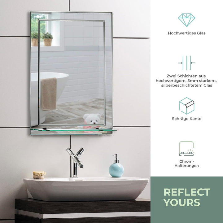 Neue Design Schöner rechteckiger Badezimmerspiegel mit Ablage, modern und stylish, 2 Lagen Glass, mi