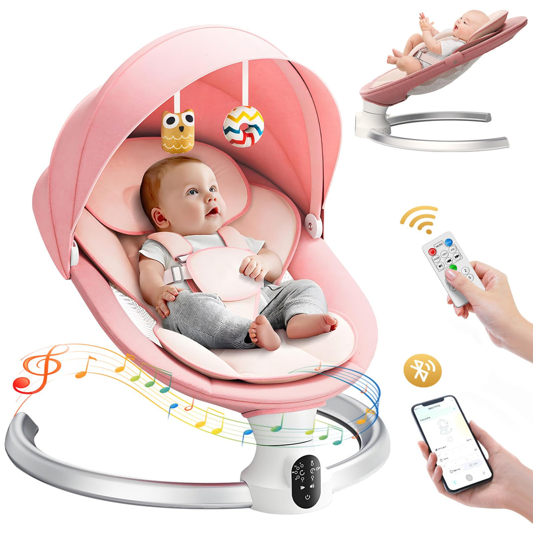 Babywippe Elektrisc mit Fernbedienung & Bluetooth,Elektrische Babywippe mit 5 Schaukelstufen, Elektr