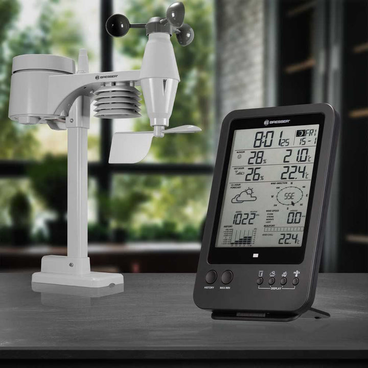Bresser Wetterstation Funk mit Aussensensor Wetter Center 5-in-1, Schwarz