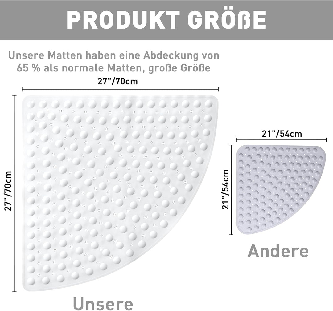 Duschmatte rutschfest Eckduschmatte 70 * 70cm, Duscheinlage Dreieckig mit Saugnäpfe für Eckdusche, D