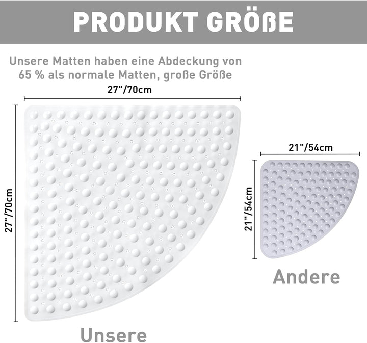 Duschmatte rutschfest Eckduschmatte 70 * 70cm, Duscheinlage Dreieckig mit Saugnäpfe für Eckdusche, D