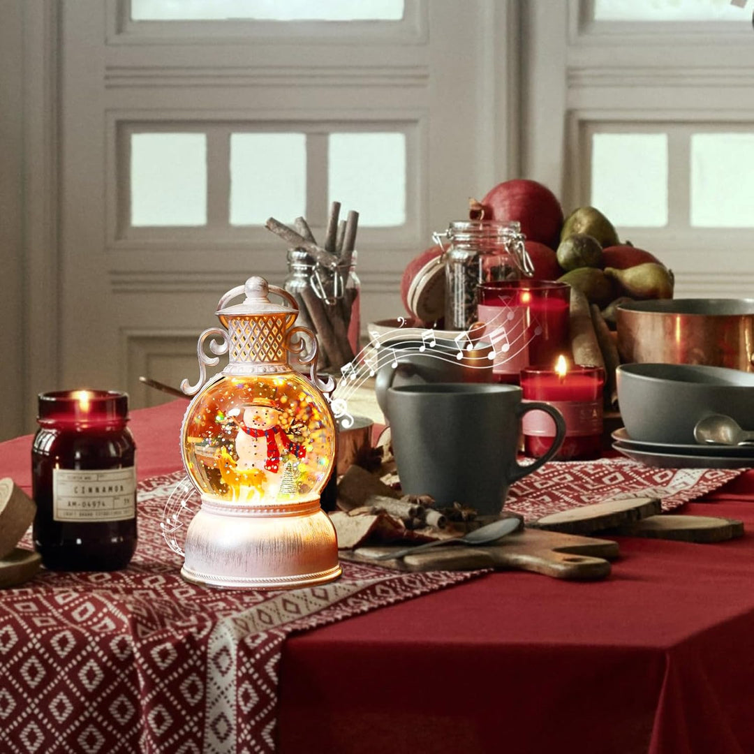 Weihnachten Deko, LED Weihnachts Schneekugel mit Musik und Licht, LED Kugellaterne aus Glas mit Schn