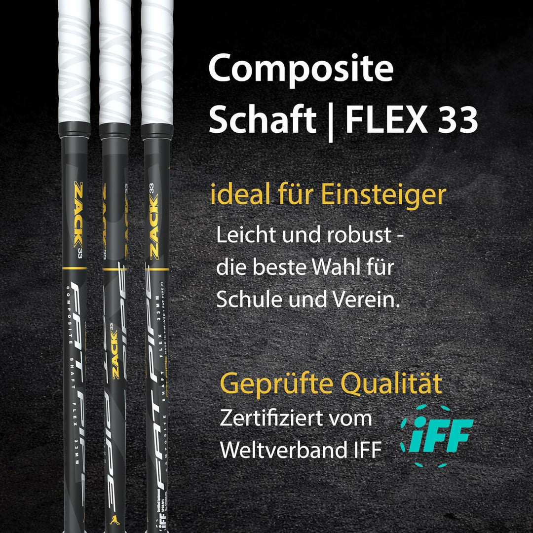 FAT PIPE Floorball Schläger Unihockey Stock Zack 33 ORC - Black White - IFF Zertifiziert, mit ORC Sc