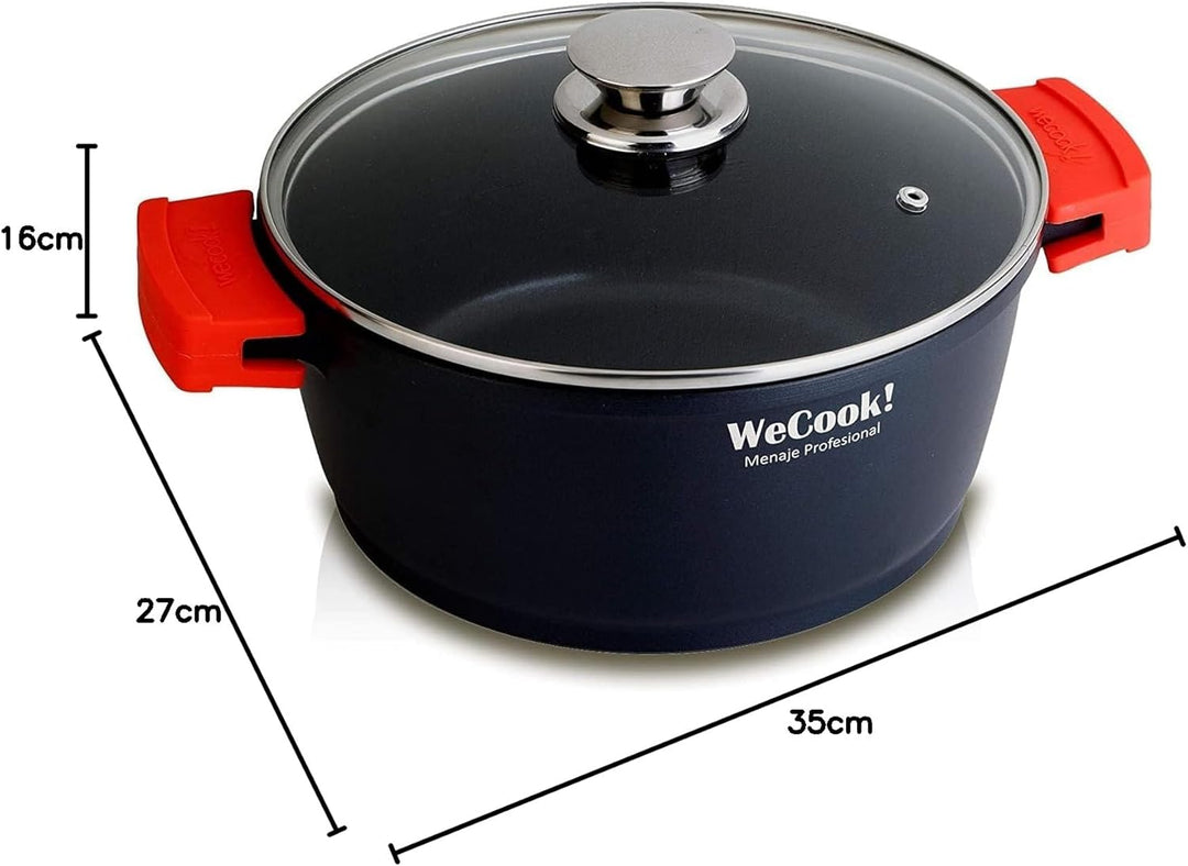 WECOOK! Ecostone Hoher Kochtopf 24 cm Induktion mit Glasdeckel, Antihaftbeschichtung XTRA DUPONT Öko