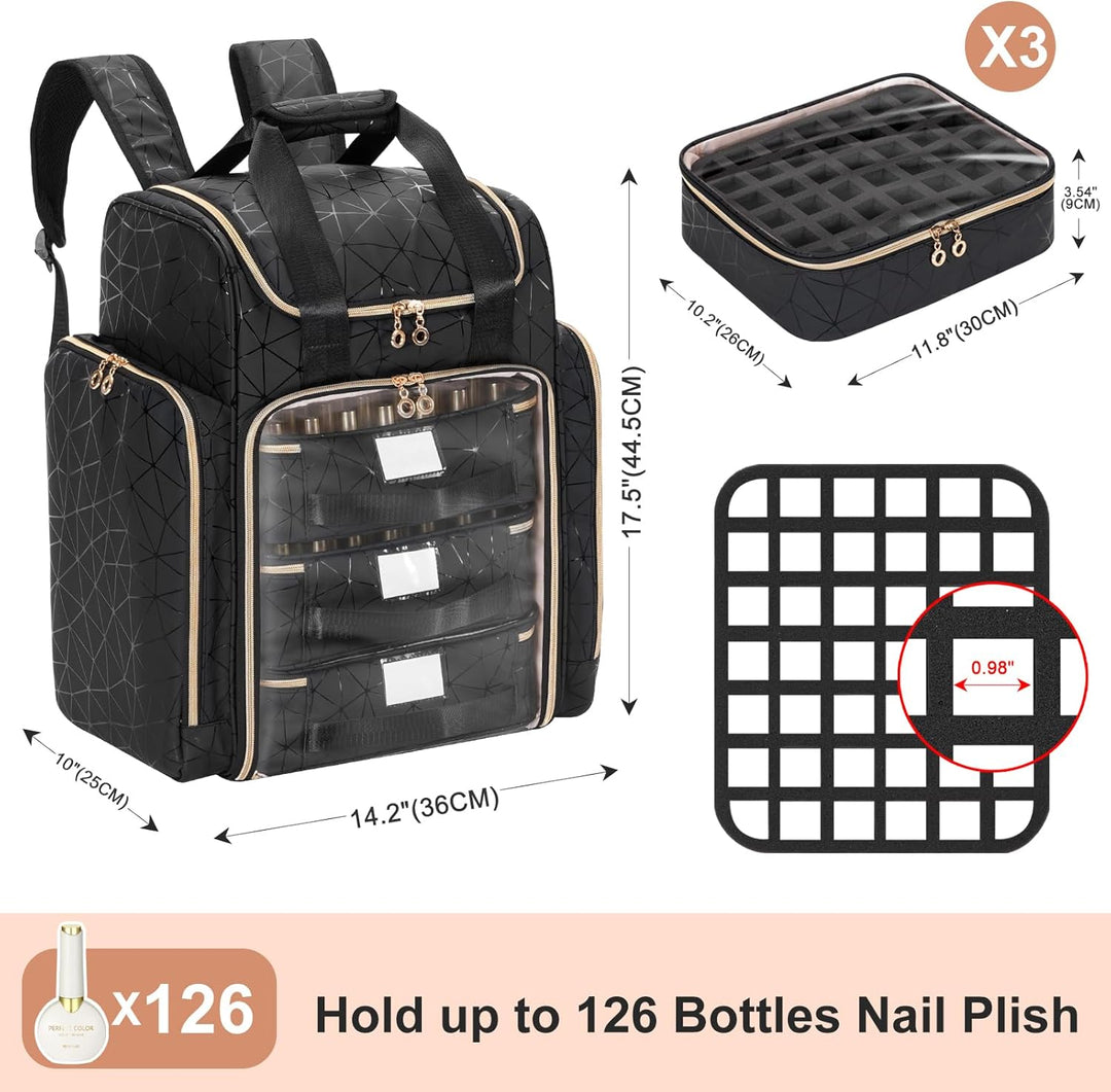 Uross Nagellack Organizer für 126 Nagellackflaschen und 1 LED-Nagellampe, Nagellack Aufbewahrung Tas