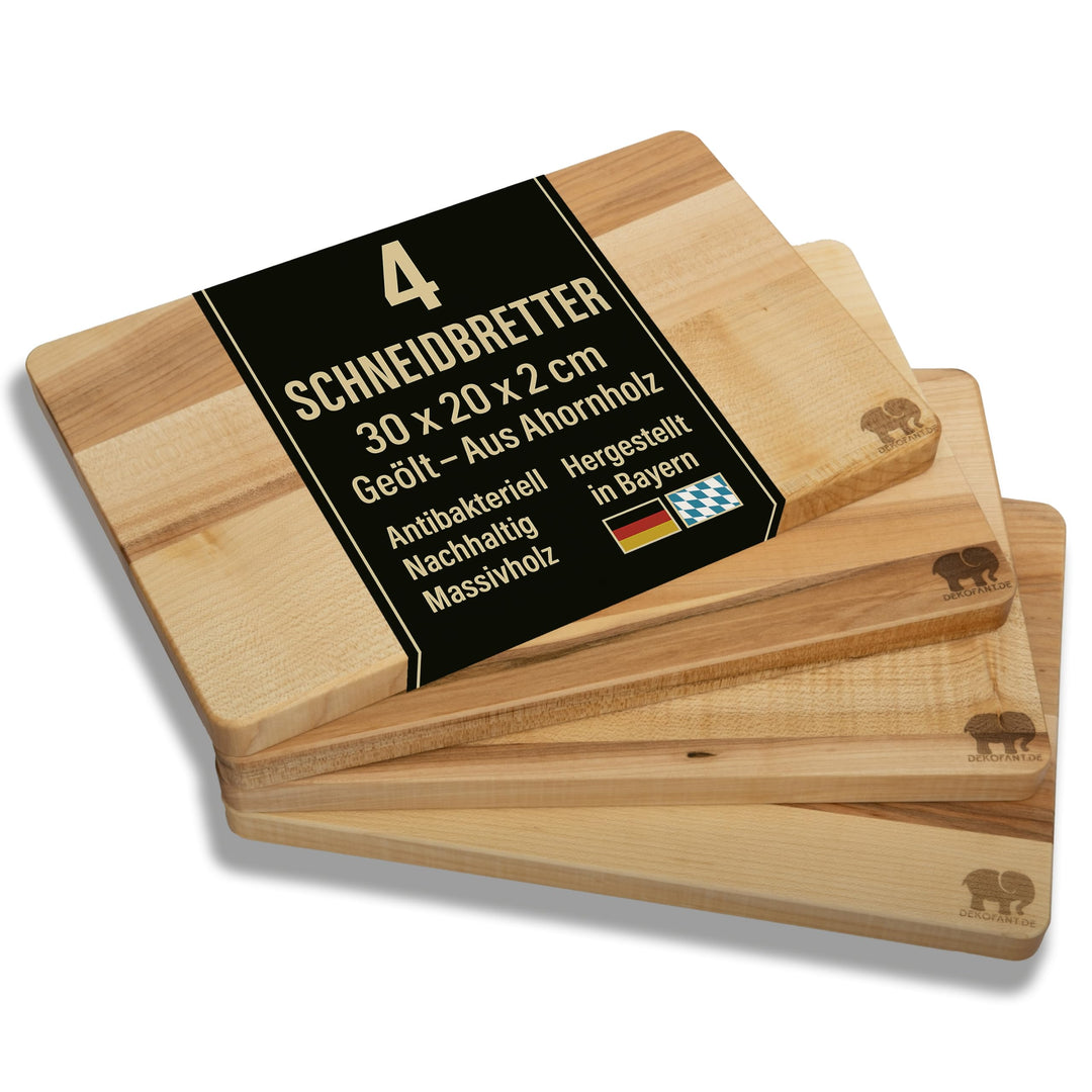 Schneidebrett Holz Ahorn 4 Stück 30 x 20 x 2 cm I aus Heimischen Holz I praktisches Schneidbrett Ser