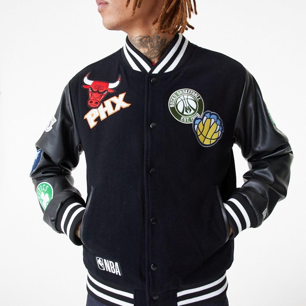 New Era Varsity College Jacke - NBA Patches Bulls Lakers M Schwarz, M Schwarz