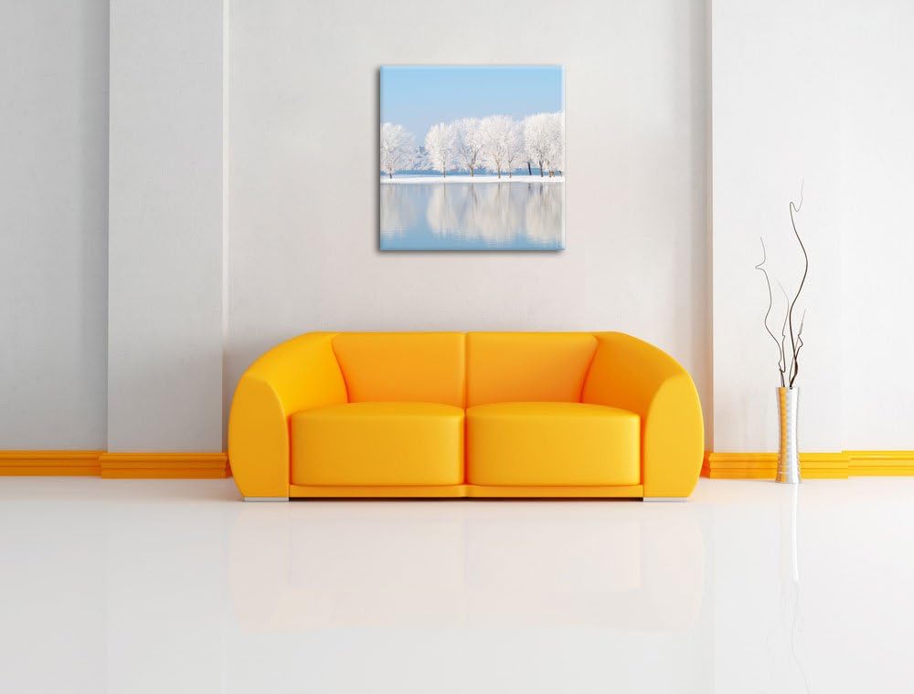 Pixxprint Schneebedeckte Bäume im Winter, Format: 70x70 auf Leinwand, 70x70