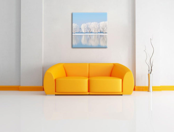 Pixxprint Schneebedeckte Bäume im Winter, Format: 70x70 auf Leinwand, 70x70