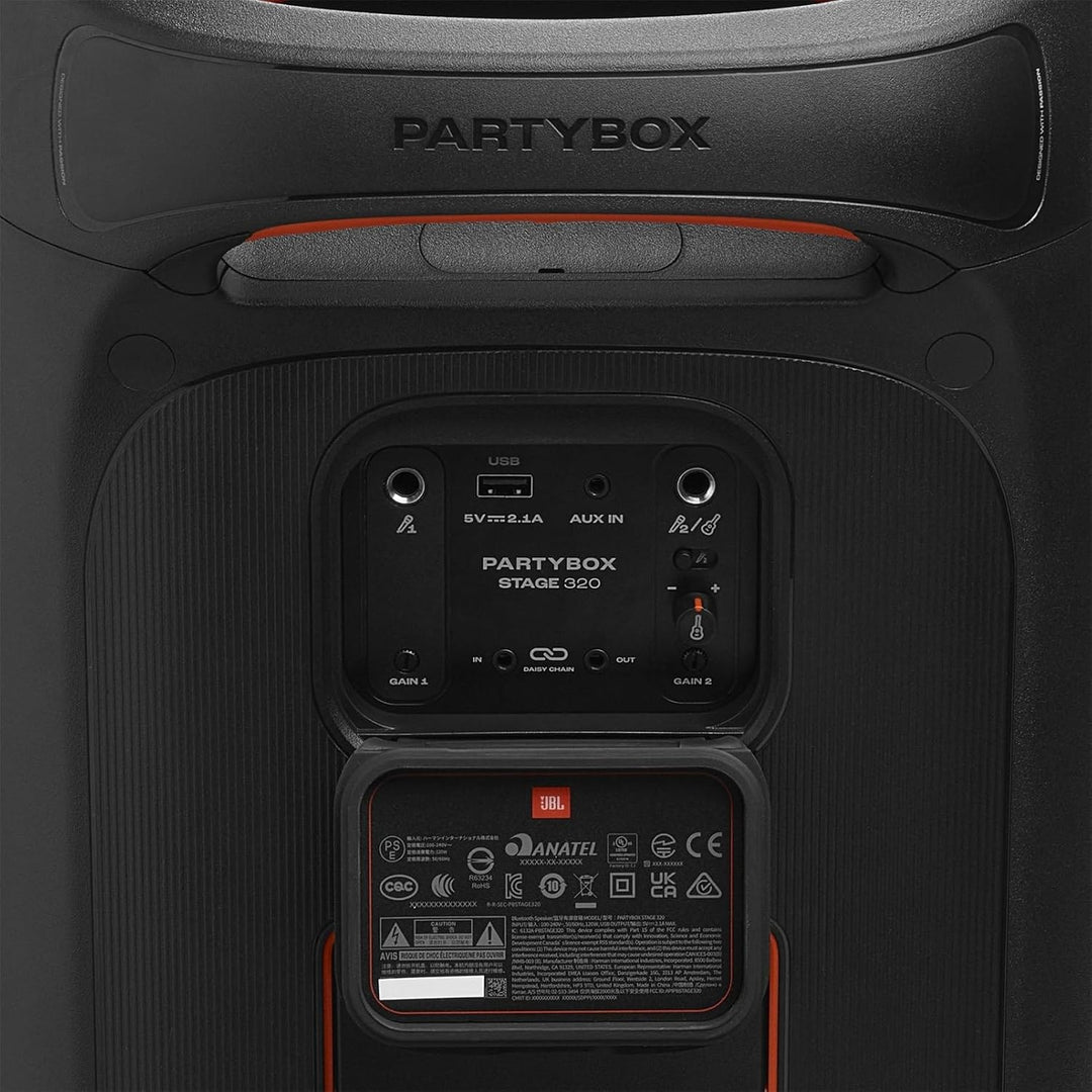 JBL Partybox Stage 320 in Schwarz – Tragbare Bluetooth-Lautsprecher-Box Pro Sound, Lichtshow, KI-Sou