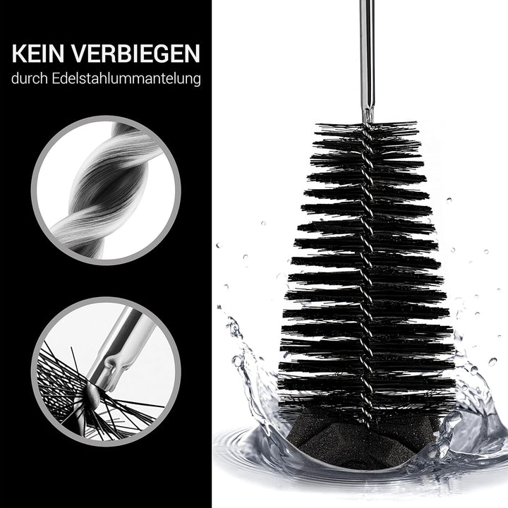 NIMOE® Designbrush - Kein verbiegen durch rostfreien Edelstahlmantel - Premium Flaschenbürste mit hy