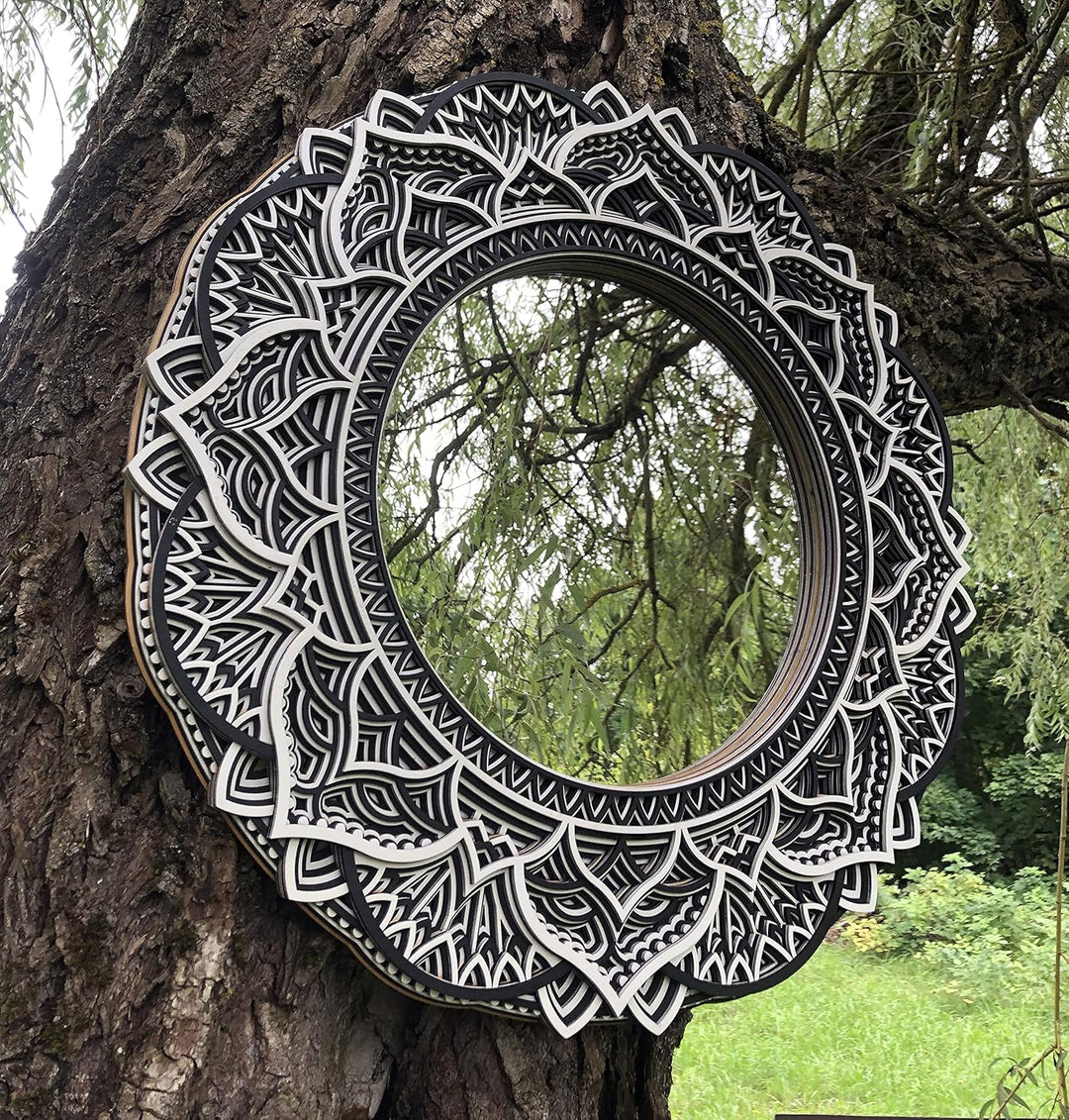 Holz Mandala Spiegel Wohnkultur Elegante Wohnung Wandkunst Farbige Wohnzimmer Küche Hängende Dekorat