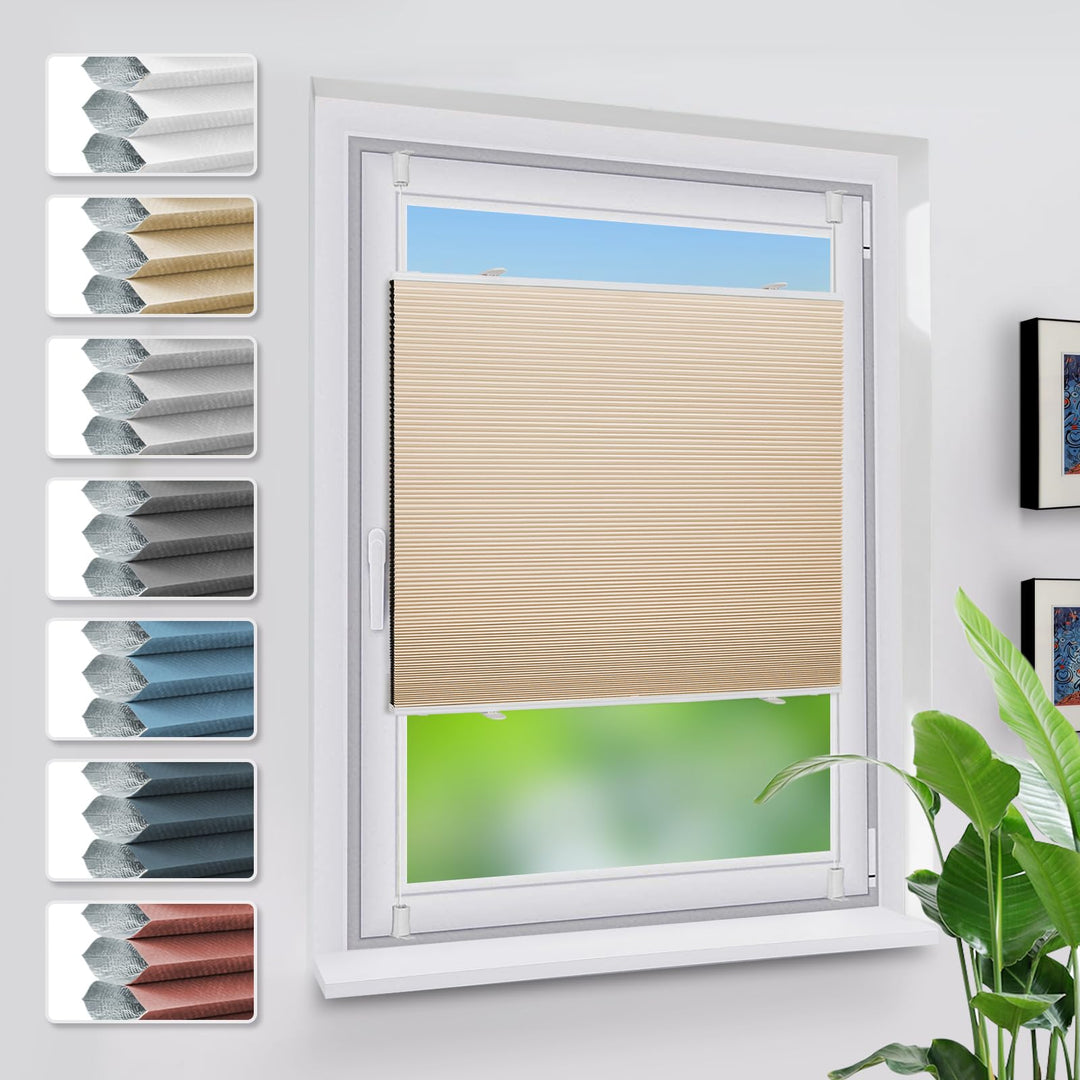Grandekor Wabenplissee ohne Bohren Weiss-Beige 45x110cm (BxH) | Verdunklungsplissee Klemmfix Plissee