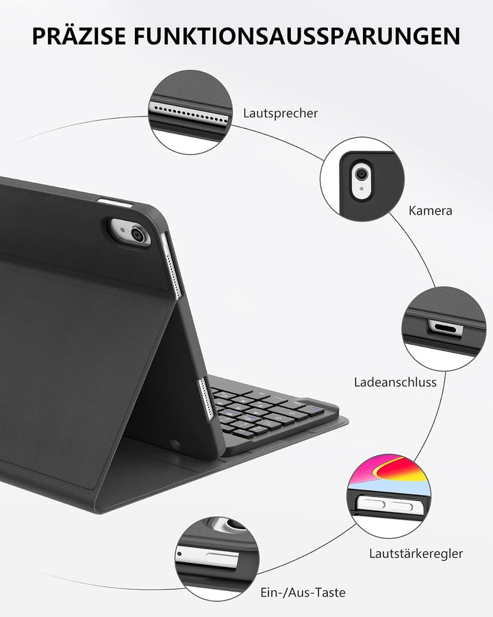 Für iPad A16 11. Gen &amp; 10. Gen Hülle mit Tastatur QWERTZ | Für iPad 11 Hülle mit Tastatur - Langer A