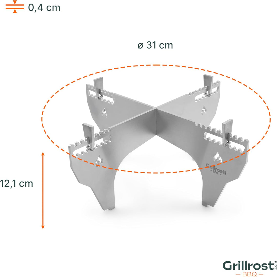 Grillrost.com Das Original Dutch Oven Gestell für Feuerplatte - steckbar und sicher - aus Edelstahl,