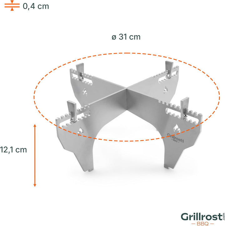 Grillrost.com Das Original Dutch Oven Gestell für Feuerplatte - steckbar und sicher - aus Edelstahl,