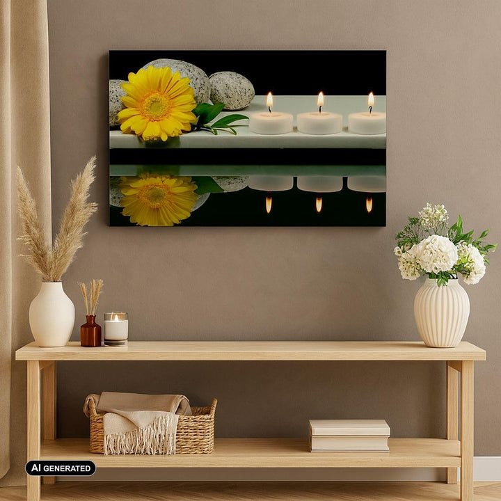 Wandbilder Dekoration Wohnzimmer Spa Blume Kerze Stein Panorama Bilder auf Leinwand 120x50cm Leinwan