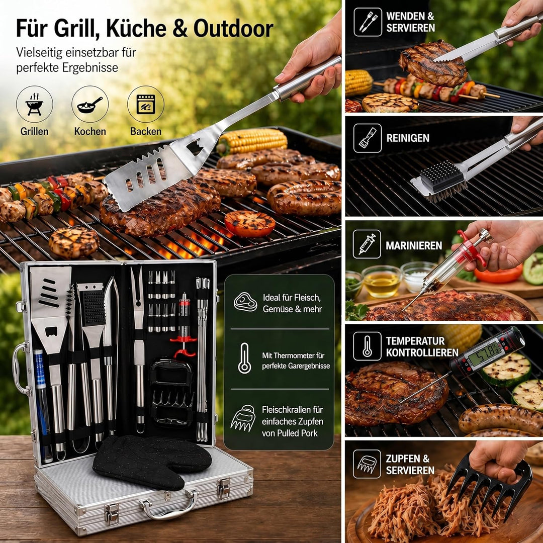 Kyto BBQ Zubehörsatz 39-teilig mit Koffer Grill Set Grillbesteck für Garten Camping Geschenke für Mä