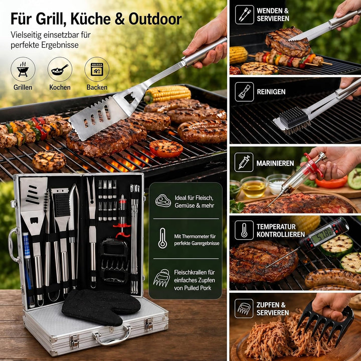 Kyto BBQ Zubehörsatz 39-teilig mit Koffer Grill Set Grillbesteck für Garten Camping Geschenke für Mä