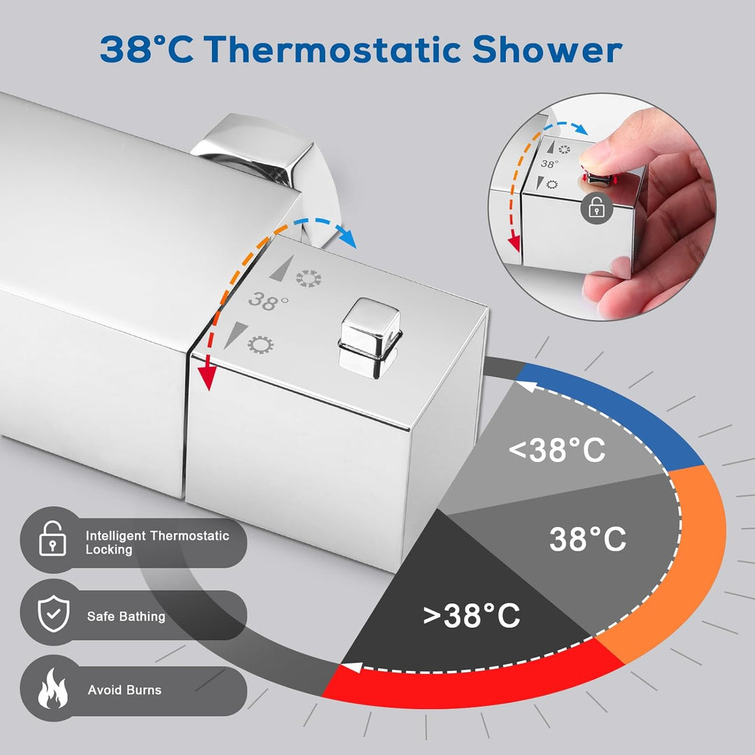 BONADE Duschsystem mit Thermostat, Regendusche mit Armatur, Edelstahl Duscharmatur Komplettset, Dusc