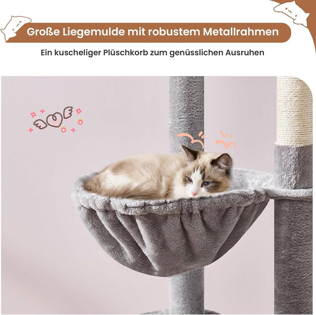 MSmask Kratzbaum gross, L Katzenkratzbaum Stabil, Katzenbaum mit Katzenhöhlen, Plattformen, Hängemat