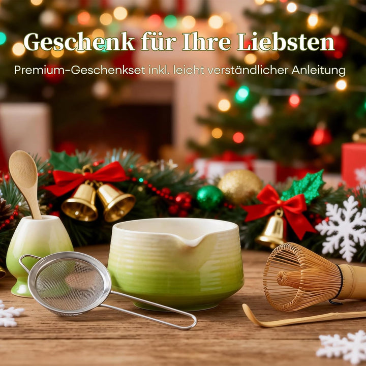 Matcha Set, Japanisches Matcha Set mit Keramikschale und Halter, Bambusbesen und Löffel, Edelstahlsi