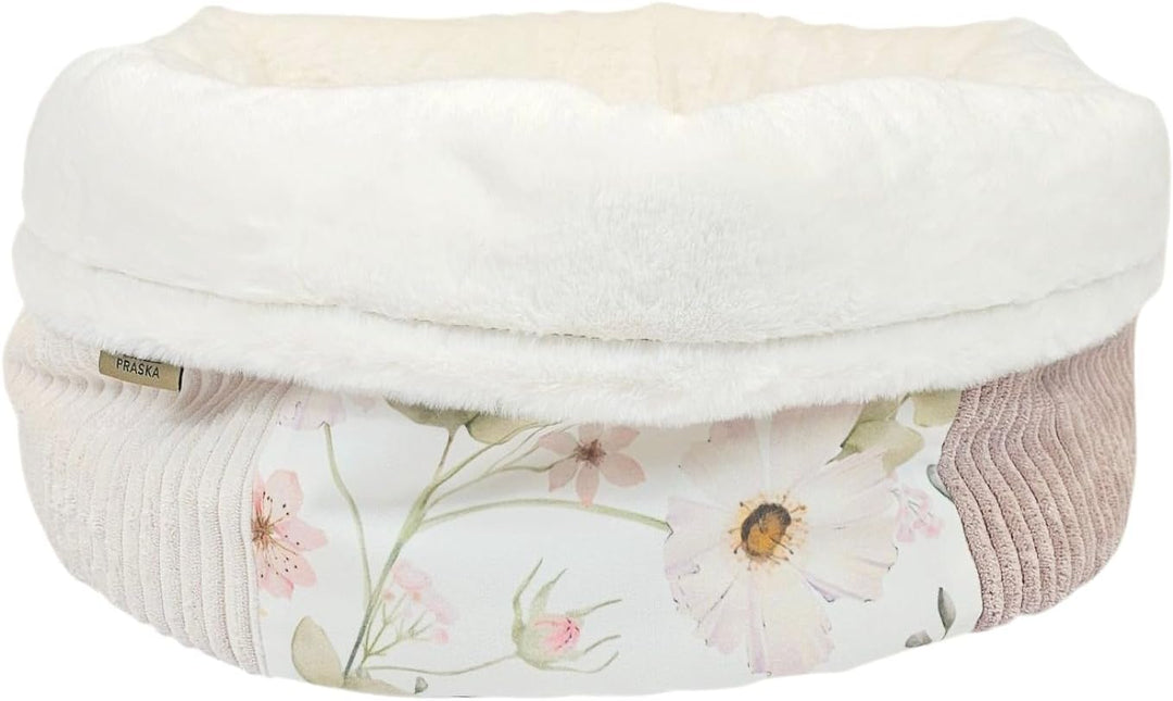 PRASKA Patchwork Katzenbett Hundebett 50 cm – Weiches Plüschbett mit Premium-Fell | Flauschiges Haus