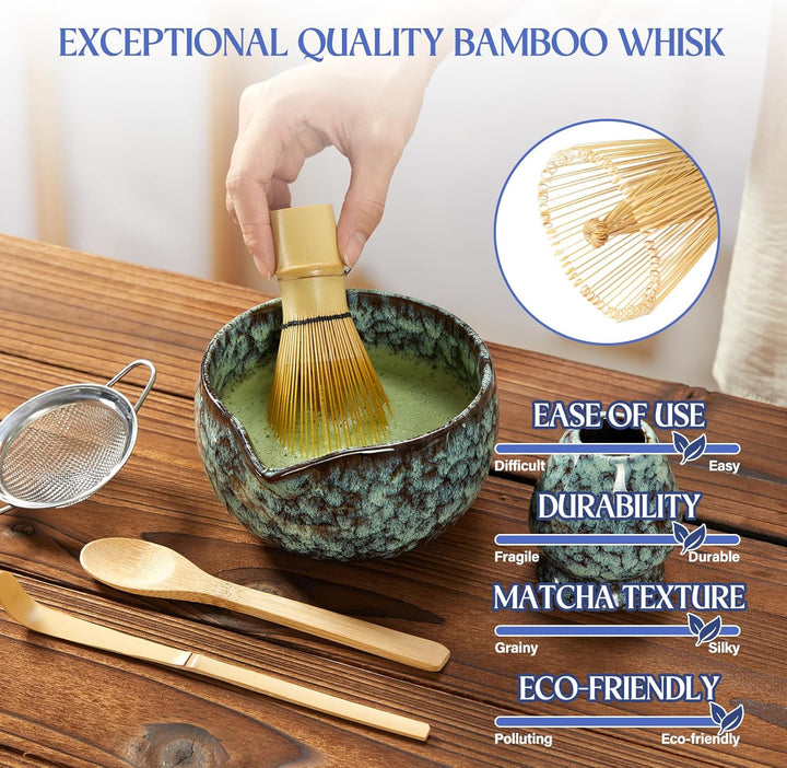 Matcha Tee Set – Japanisches Ceremonial Matcha Zubereitungsset | mit Bambus Chasen, Chashaku Löffel,