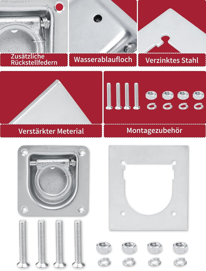 Anhänger Zurrösen mit Gegenplatten 4 Stück | Zurrmulden Zurrösen mit Lochsäge | 800daN Für Anhänger