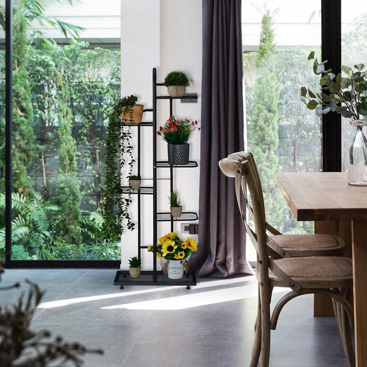 Relaxdays Blumenregal, 6 Ablagen für bis zu 7 Blumen- & Pflanzentöpfe, Metall, Pflanzentreppe, 109,5