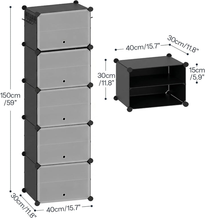 HOOBRO Schuhregal mit 10 Ebenen, Schmal Schuhschrank, Schuh-Organizer, mit Türen, Kunststoff, DIY St