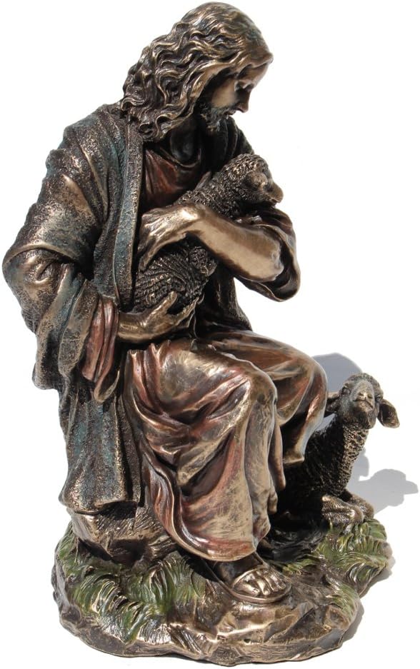Bronzefigur, Jesus hält ein Baby-Lamm, 22,6 cm