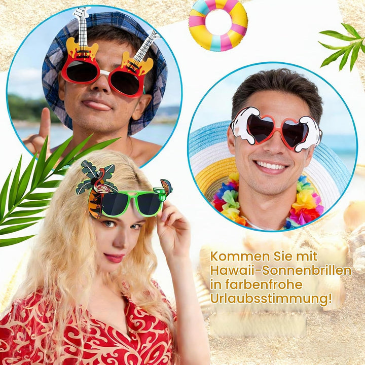 10 Einzigartige Hawaiianische Lustige Sonnenbrille Partybrillen Fotobox Accessoires Diese Neuartigen