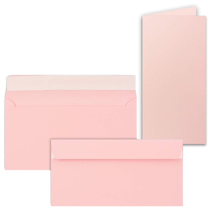 75x Faltkarten-Set mit Briefumschlägen DIN Lang in Rosa - 21 x 10,5 cm - Blank Klappkarten und Umsch