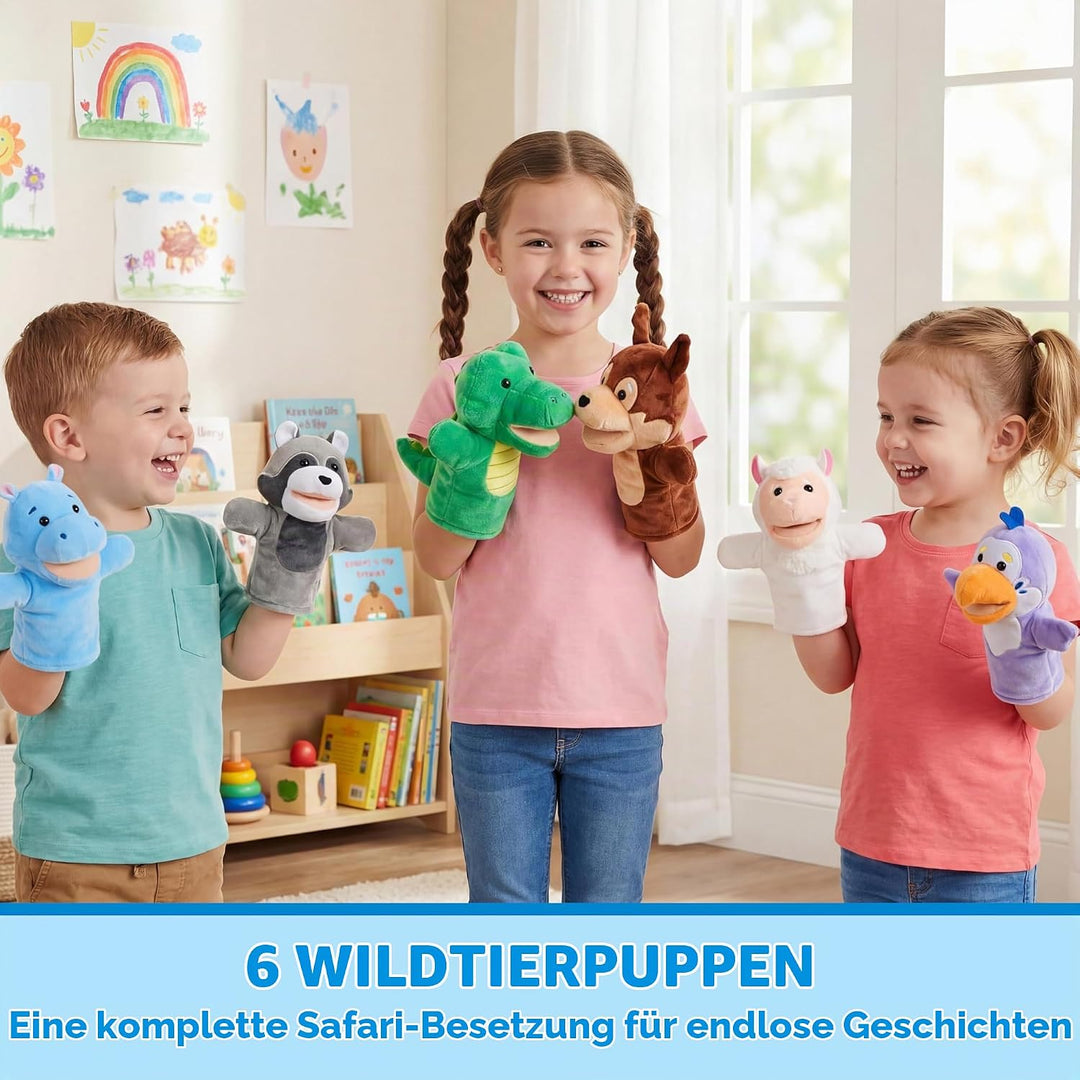 JOYIN 6 Stück Tier Handpuppen Spielzeug Set für Kinder,Freunde Im Tiergarten, Deluxe plüschtiere Kin