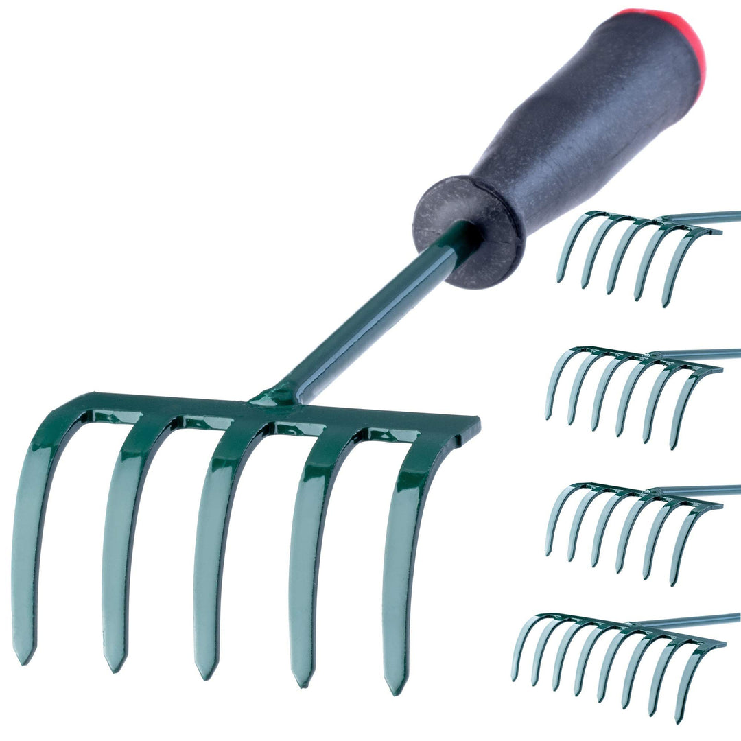 KADAX Rechen, kleine Harke mit Stiel, Laubbesen aus Metall, Laubrechen für Garten, Beet, Rasenrechen