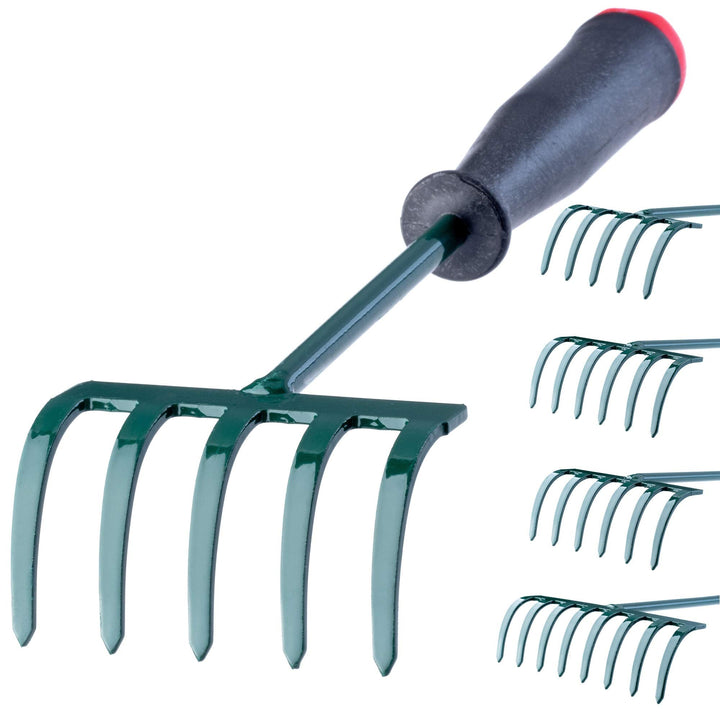 KADAX Rechen, kleine Harke mit Stiel, Laubbesen aus Metall, Laubrechen für Garten, Beet, Rasenrechen