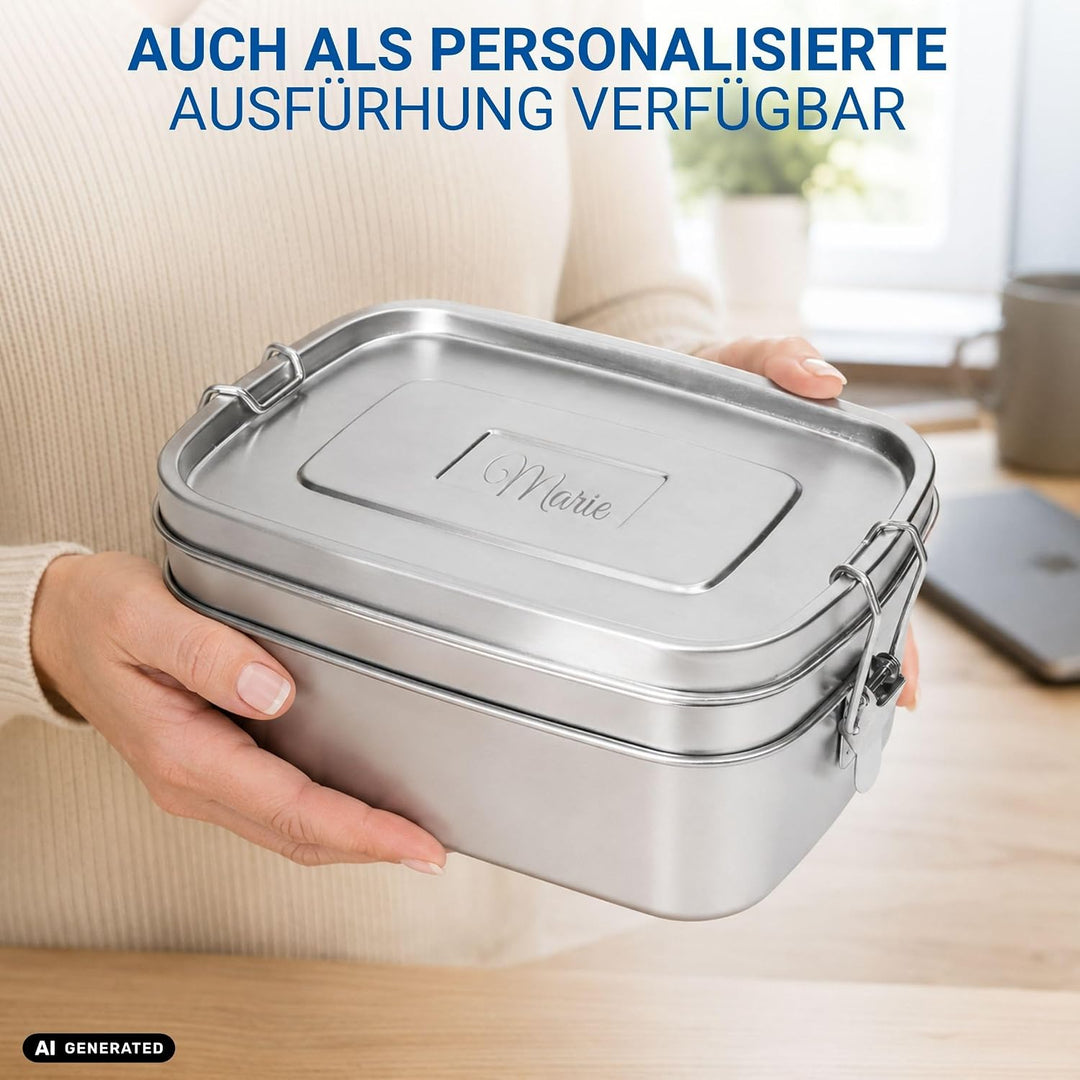 Lunchbox Edelstahl 1400 ml - Robuste Brotdose für Kinder &amp; Erwachsene inkl. Dichtungsring - BPA-frei