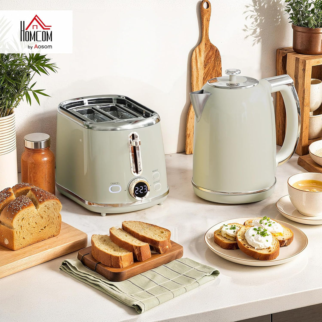 HOMCOM Wasserkocher Toaster Set 1,7L 2200W Edelstahl Wasserkocher mit 40°-100°C Warmhaltefunktion Me