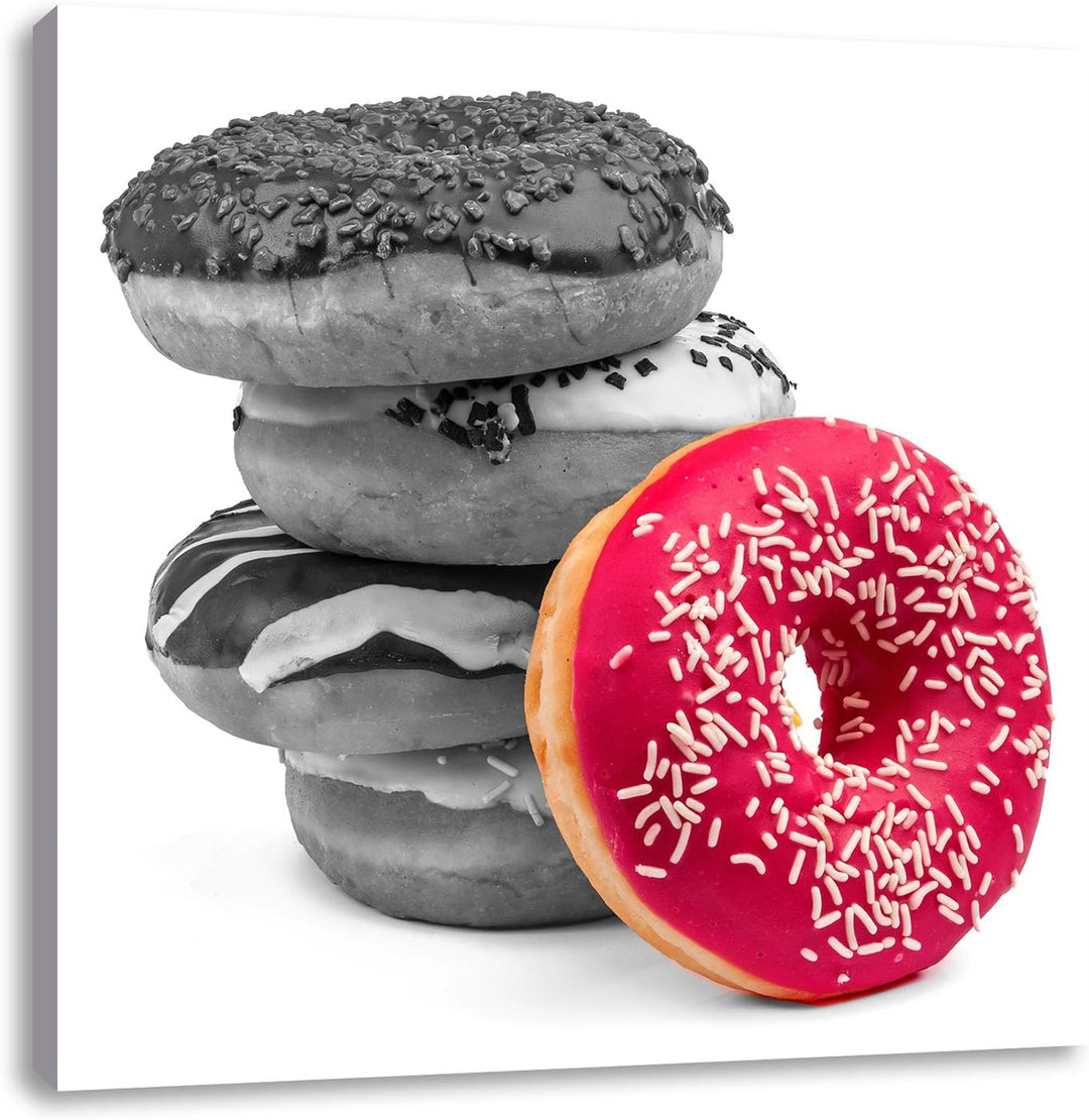 Süsse Donuts Schwarz/Weiss, Format: 70x70 auf Leinwand, XXL riesige Bilder fertig gerahmt mit Keilra