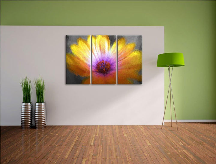 aussergewöhnliche Blume schwarz/weiss Deluxe 3-Teiler Leinwandbild 120x80 Bild auf Leinwand, XXL rie