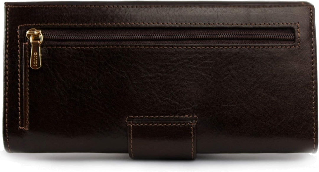 GIUDI ® Geldbörse Damen Leder Dunkelbraun Dark Chocolate Clutch Abendtasche Gross Mit Vielen Fächern