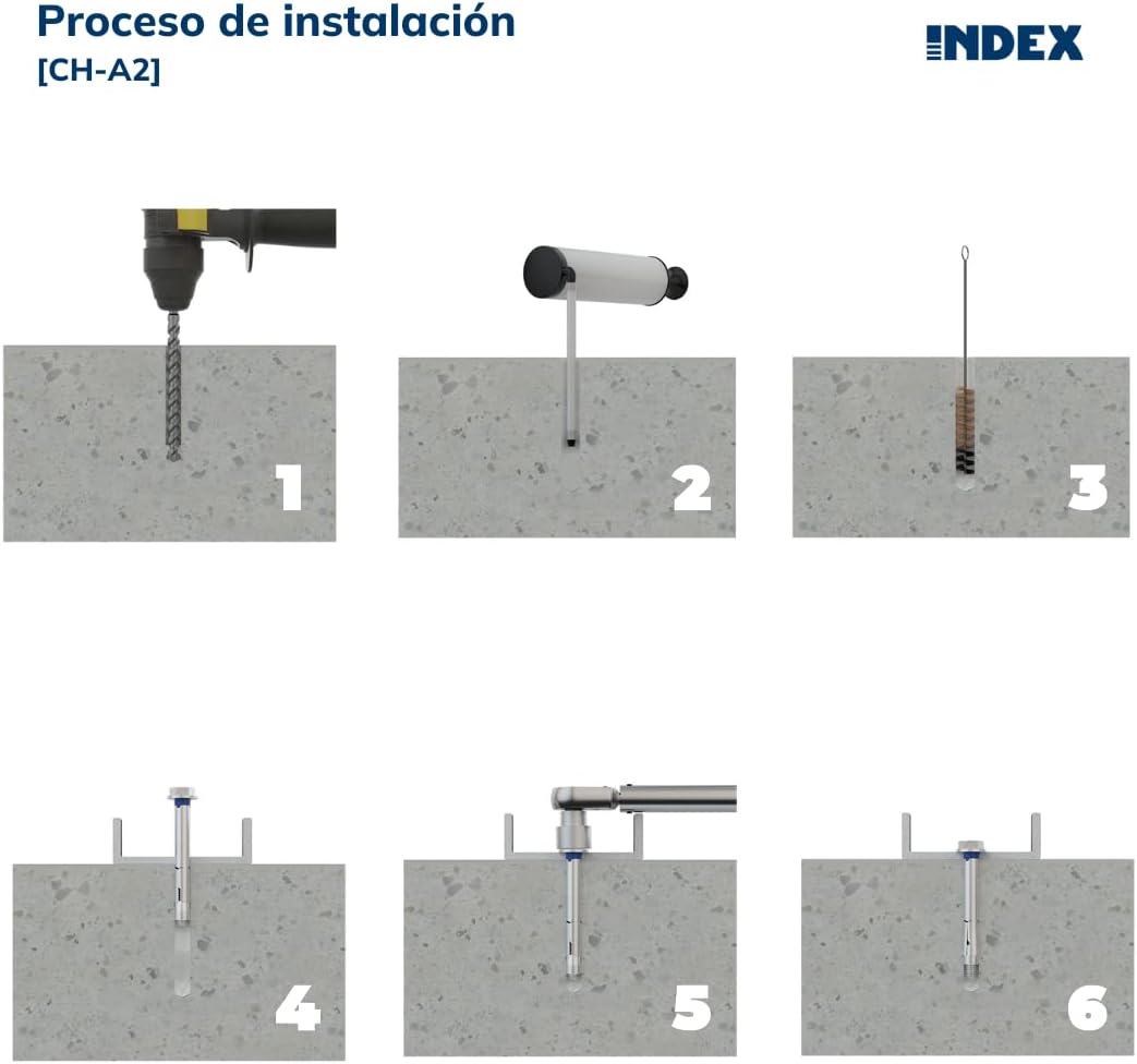Index Fixing Systems ch-a2 – Pack von 100 Verankerungen antigiro für hohe Lasten (rostfrei A2), ACHT