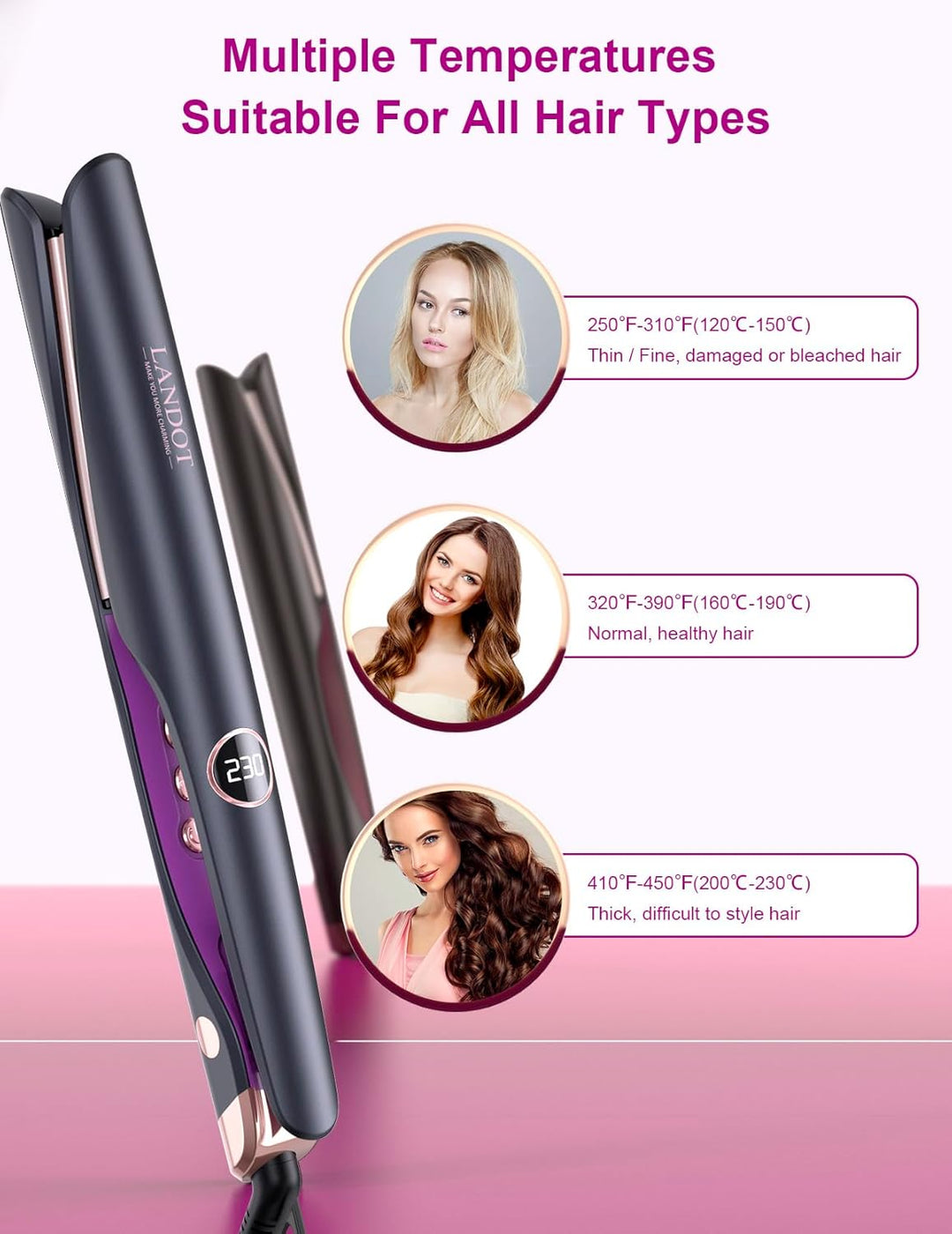 LANDOT Glätteisen Locken und Glätten: Haarglätter Lockenstab 2 in 1 - Geschwungene Stylingplatten zu