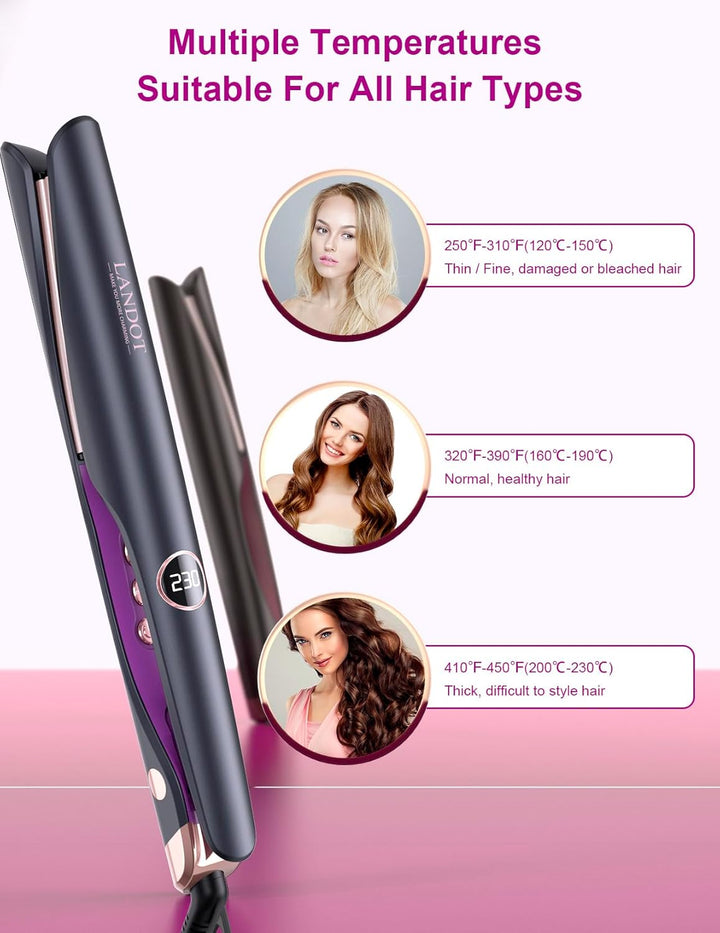 LANDOT Glätteisen Locken und Glätten: Haarglätter Lockenstab 2 in 1 - Geschwungene Stylingplatten zu