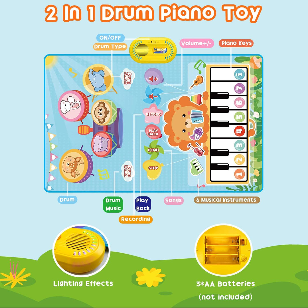 Lobyoh Baby Spielzeug 1 Jähr, 2-in-1-Musikmatte Piano Matte für Kleinkinder, Trommelspielzeug, Pädag