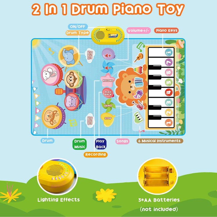 Lobyoh Baby Spielzeug 1 Jähr, 2-in-1-Musikmatte Piano Matte für Kleinkinder, Trommelspielzeug, Pädag